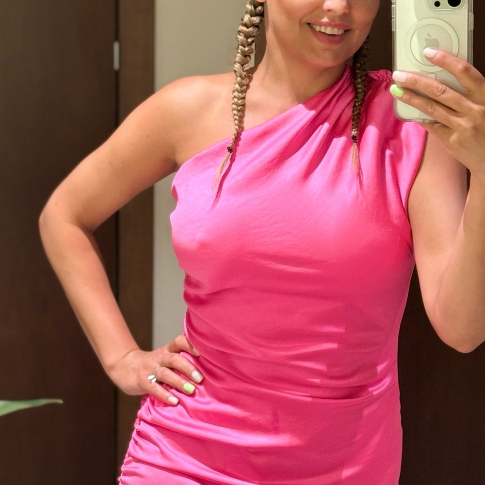 Smythe One-Shoulder Vibrant Pink Dress